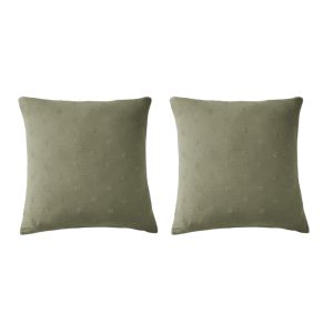 Lot de 2 taies d'oreillers brodées double gaze de coton kaki 60x60
