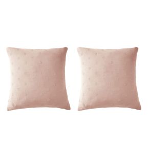 Lot de 2 taies d'oreillers brodées double gaze de coton rose 60x60
