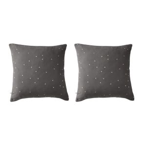 Lot de 2 taies d'oreillers brodées double gaze de coton gris anthracite 60x60