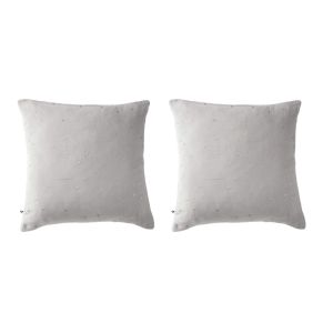 Lot de 2 taies d'oreillers à pois brodés double gaze de coton gris 60x60