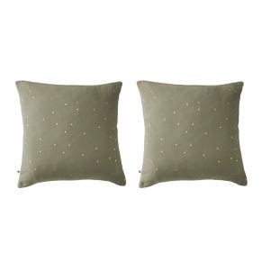 Lot de 2 taies d'oreillers à pois brodés double gaze de coton kaki 60x60