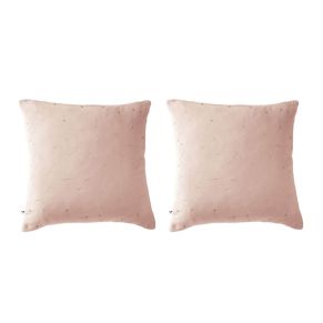 Lot de 2 taies d'oreillers à pois brodés double gaze de coton rose 60x60
