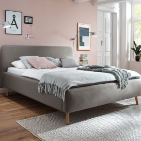 Lit capitonné en tissu marron avec tête de lit lisse 140x200- LT8001