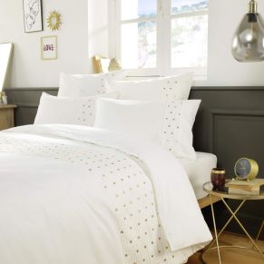 Housse de couette brodée plis religieuses blanc