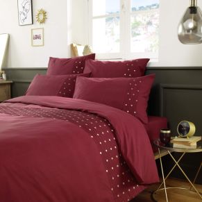 Housse de couette brodée plis religieuses bordeaux 260x240 cm - Hôtellerie