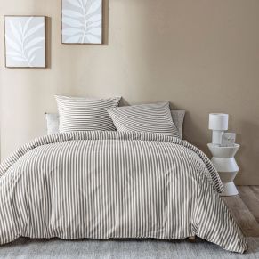 Parure de lit motif rayures 100% coton beige
