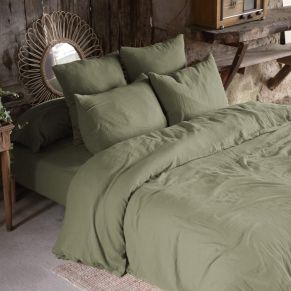 Parure de lit double gaze de coton kaki 140x200 cm