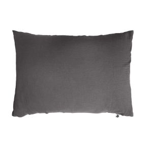 Taie d'oreiller double gaze de coton gris anthracite 50x70 cm fond blanc