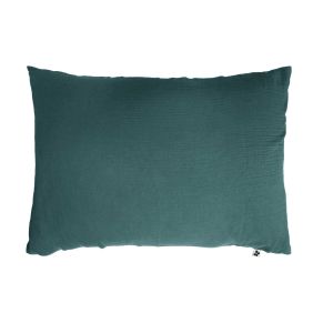 Taie d'oreiller double gaze de coton bleu canard 50x70 cm FOND BLANC