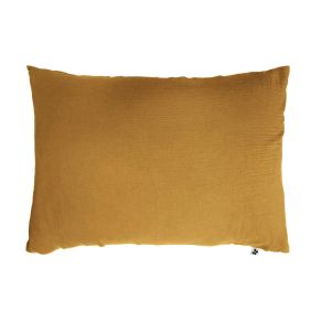 Taie d'oreiller double gaze de coton jaune safran 50x70 cm FOND BLANC