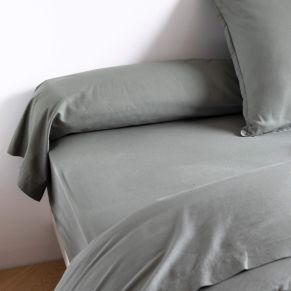 Taie de traversin coton lavé - SOMEO Kaki 90 cm - Hôtellerie