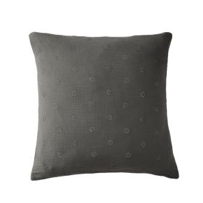 Taie d'oreiller brodée double gaze de coton gris anthracite 60x60 cm - Hôtellerie