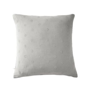 Taie d'oreiller brodée double gaze de coton gris 60x60 cm - Hôtellerie