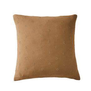 Taie d'oreiller brodée double gaze de coton marron 60x60 cm - Hôtellerie