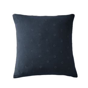 Taie d'oreiller brodée double gaze de coton marine 60x60 cm - Hôtellerie