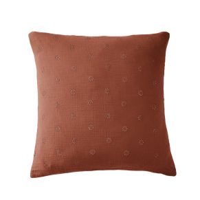 Taie d'oreiller brodée double gaze de coton orange terracotta 60x60 cm - Hôtellerie