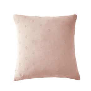 Taie d'oreiller brodée double gaze de coton rose 60x60 cm - Hôtellerie