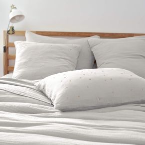 Taie d'oreiller à pois brodés double gaze de coton gris 60x60 cm - Hôtellerie