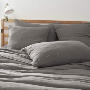 Lot de 2 taies d'oreillers brodées double gaze de coton