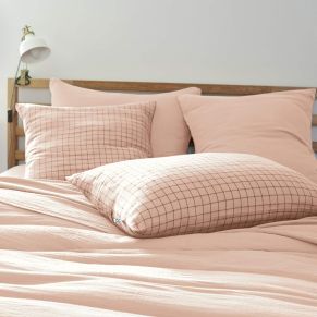 Taie d'oreiller à carreaux double gaze de coton rose