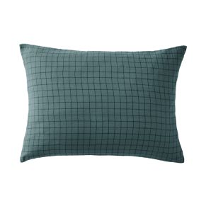 Taie d'oreiller à carreaux double gaze de coton bleu canard