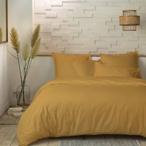 Parure de lit percale unie moutarde 240x220 cm - Hôtellerie