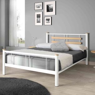 Lit en métal blanc et chêne - LT4005 - Hôtellerie