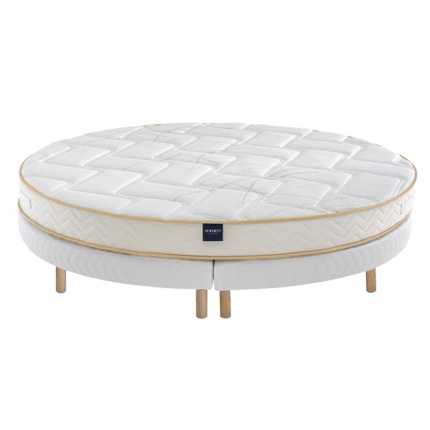 Ensemble matelas rond mousse, sommier, pieds Aurore 300 - SOMEO diamètre 215