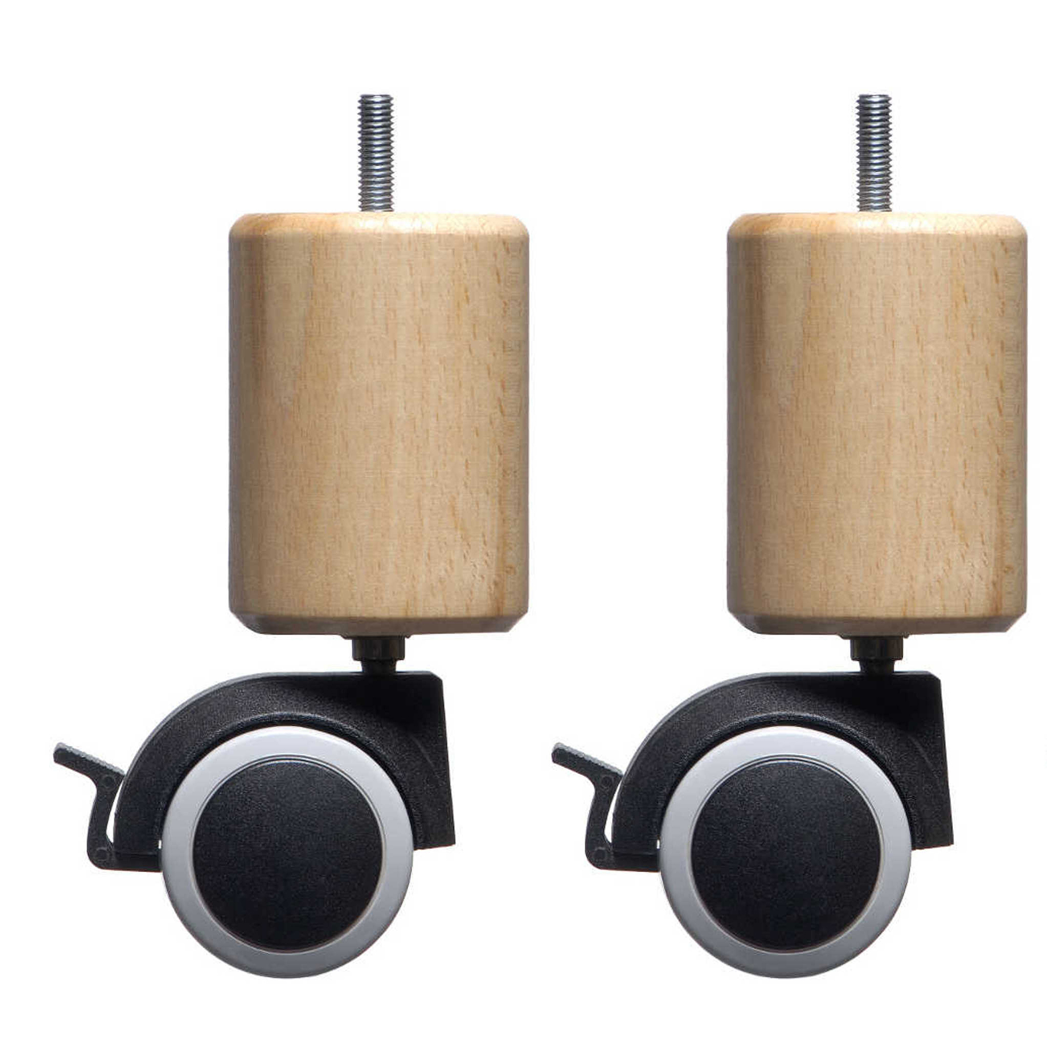 Pieds De Lit à Roulettes Someo - Lot De 4 - Hêtre Naturel 15cm - Roulettes Pivotantes Avec Frein
